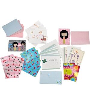 Kokeshi Doll Inspired + More Mixed Lot ~29 Kids Stationery Note Cards Envelopes